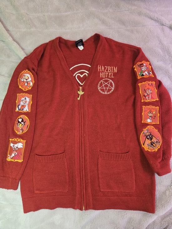Hot Topic Sweaters - Hot Topic Red Hazbin Hotel Patch Cardigan Sweater